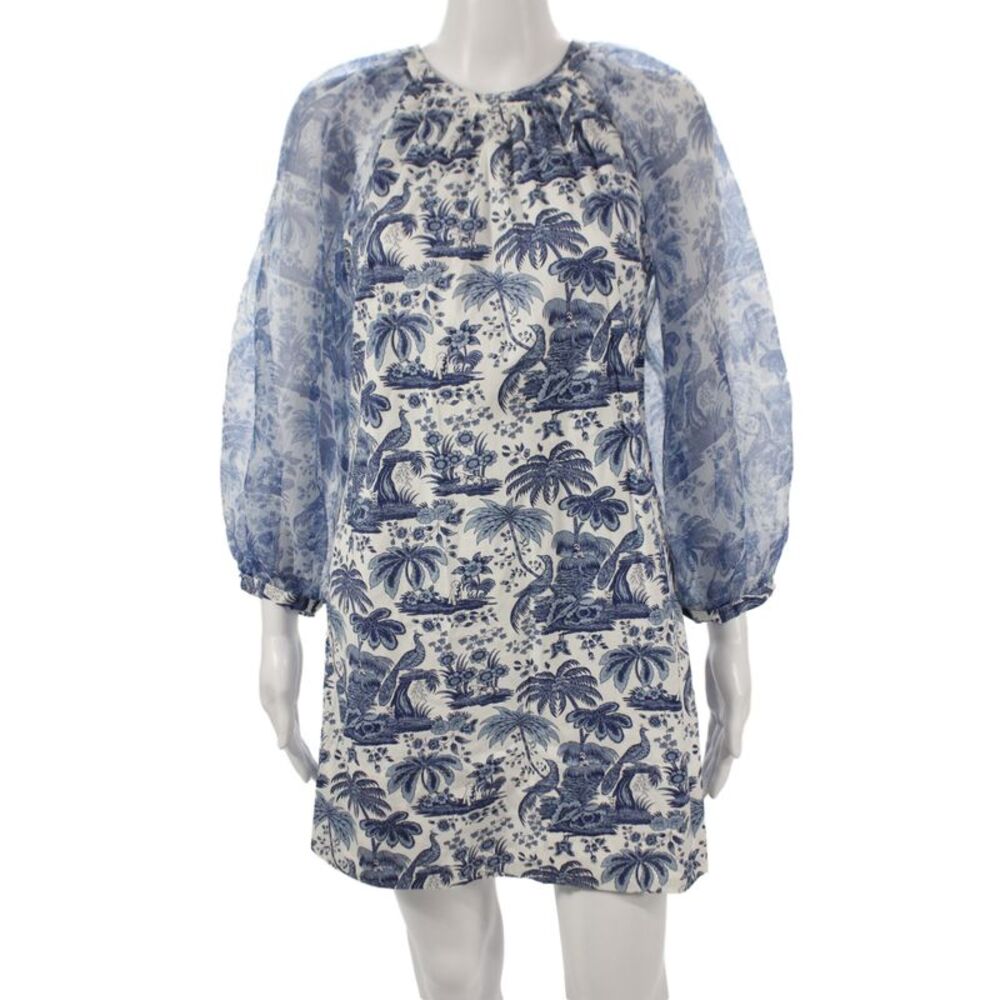 Staud Women Shift Dress Blue Floral Toile Long Sleeve Button Size XS